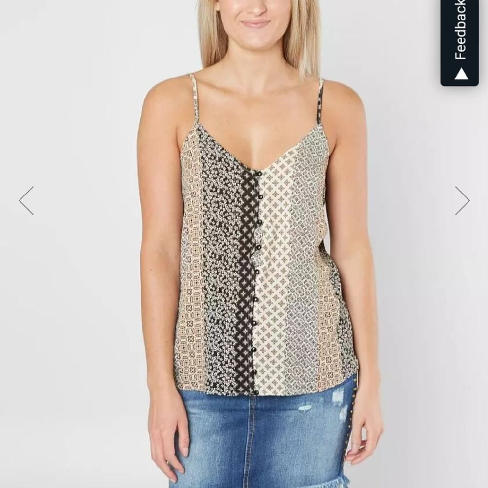 Daytrip Buckle Button Down Multi-Colored V-Neck Tank Top Size Medium